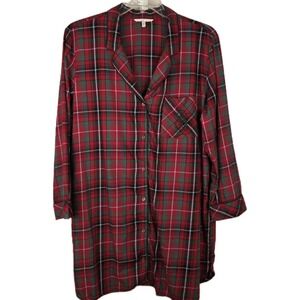 Victoria's Secret L Sleep Shirt Red Green Plaid Christmas Holday PJs Pajamas